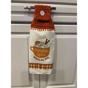 Crochet Top Kitchen Towel-Pumpkin spice makes me nice
